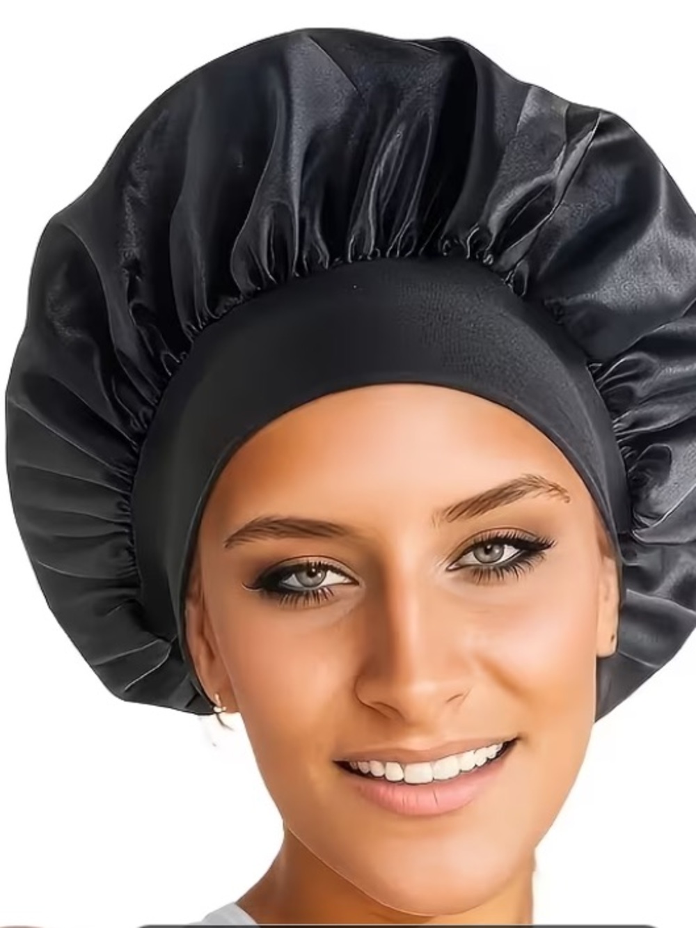 Satin Sleep Caps - Black & Hot Pink (2-Pack) - Picture 5 of 6